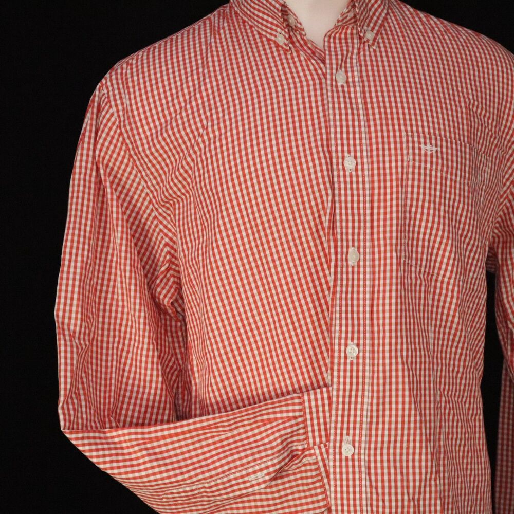 Dockers Cotton Blend Red Check button Down Long Sleeve Shirt Mens L